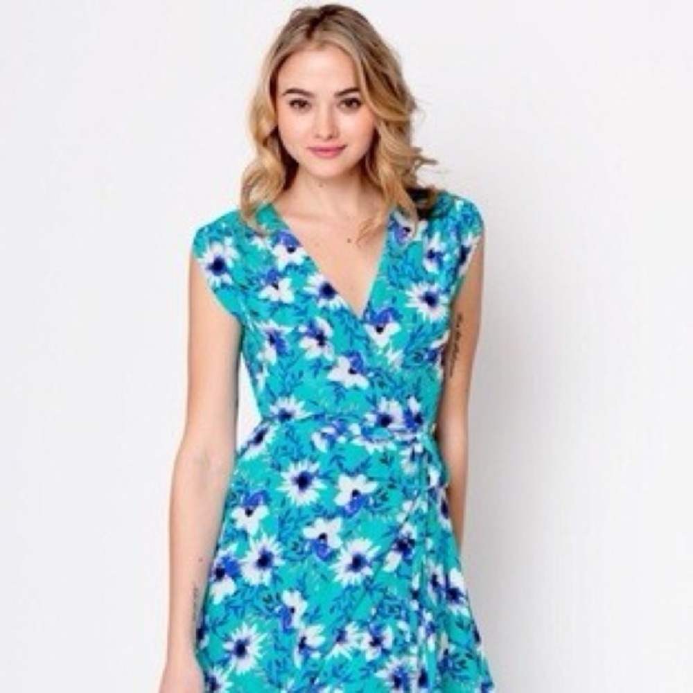 YUMI KIM Floral Perfect Day Bouquet Dress in Blue and White 100% Silk